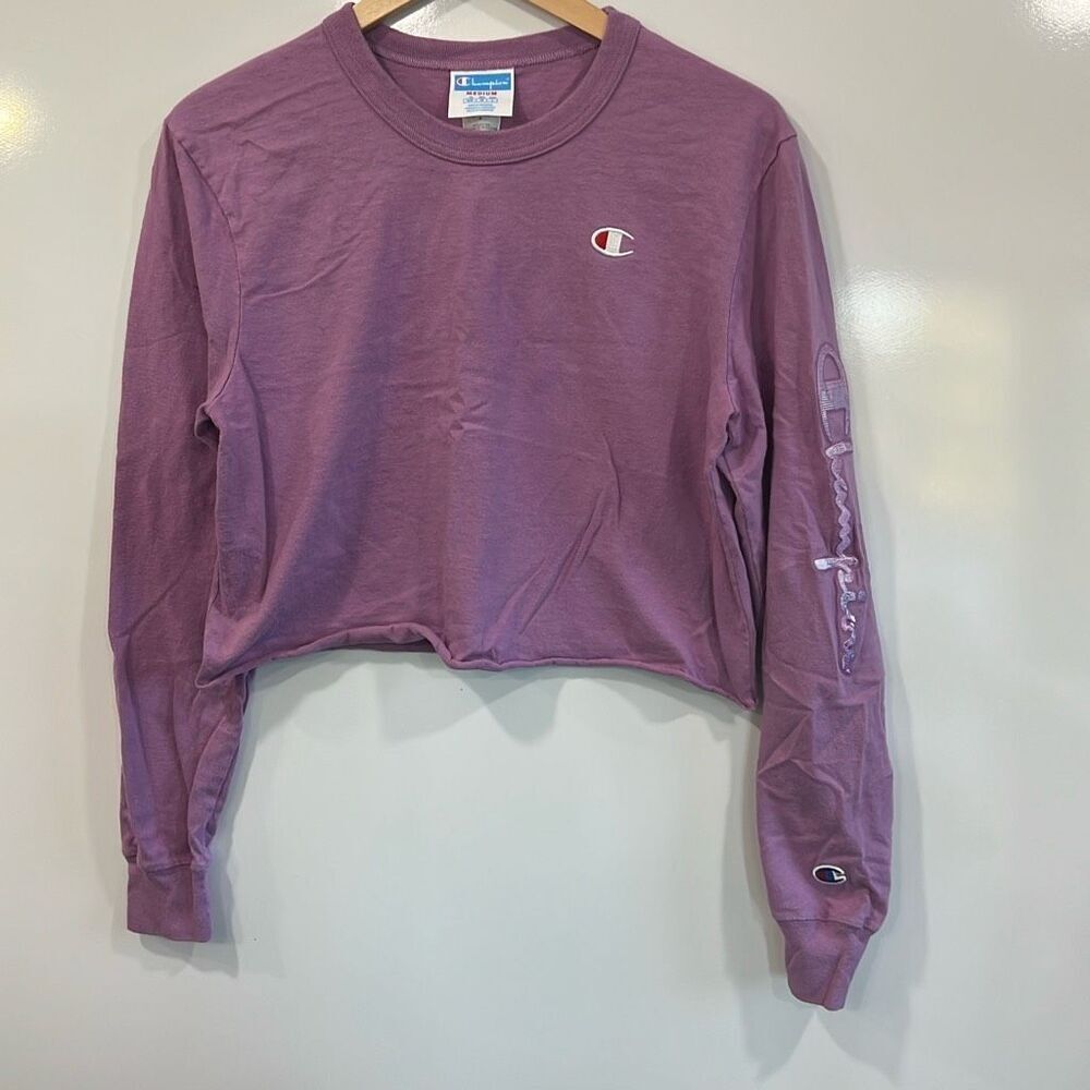Champion Cropped Long Sleeve Script Logo Tee‎ M